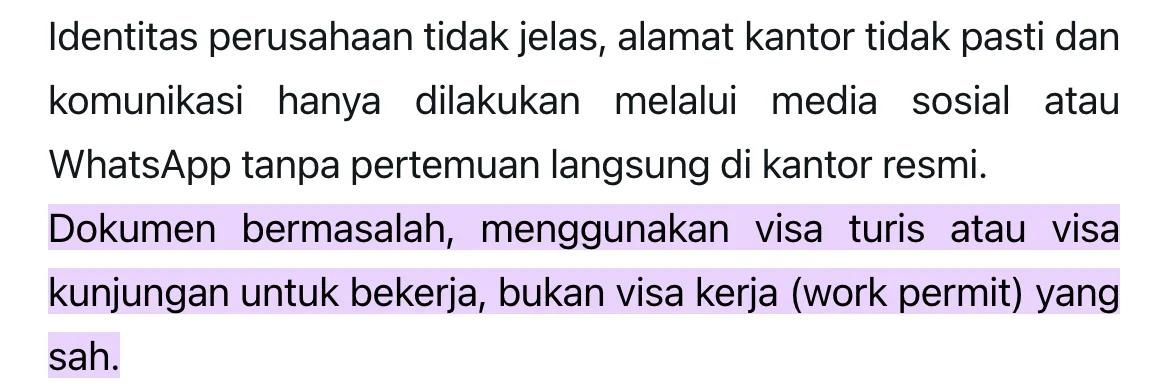 Awas — an official Polri page opened from a gate link: the browser scrolls to the quoted sentence and marks it